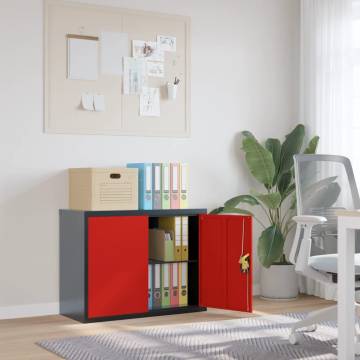 Stylish Anthracite & Red Steel File Cabinet | 90x40x70 cm