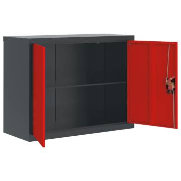 Stylish Anthracite & Red Steel File Cabinet | 90x40x70 cm