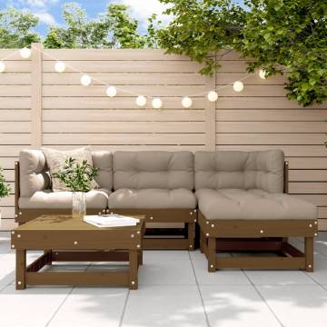 5 Piece Garden Lounge Set - Honey Brown Solid Pine Wood