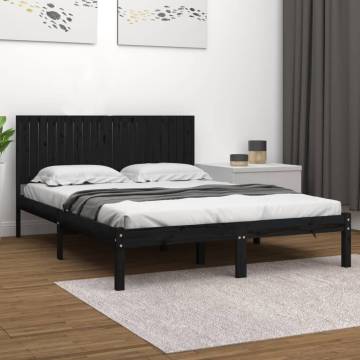 Black Solid Wood Pine Bed Frame 200x200 cm - Modern Design