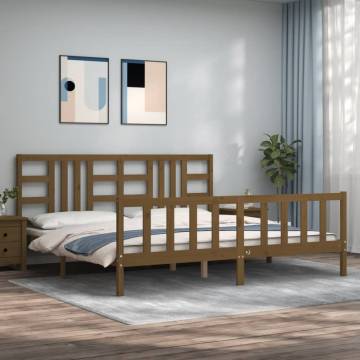 Honey Brown Solid Wood Bed Frame with Headboard | 200x200 cm