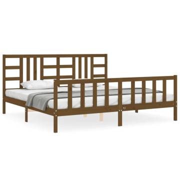 Honey Brown Solid Wood Bed Frame with Headboard | 200x200 cm