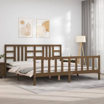 Honey Brown Solid Wood Bed Frame with Headboard | 200x200 cm