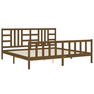 Honey Brown Solid Wood Bed Frame with Headboard | 200x200 cm