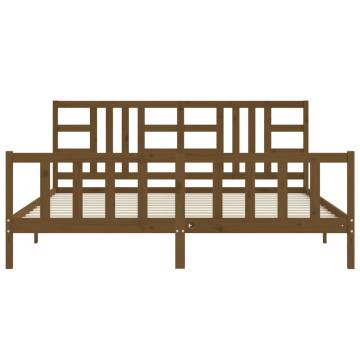 Honey Brown Solid Wood Bed Frame with Headboard | 200x200 cm