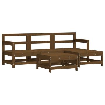 5 Piece Garden Lounge Set - Honey Brown Solid Pine Wood