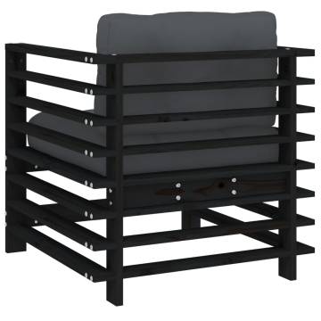 Garden Chairs with Cushions - 2 pcs Black Solid Pine Wood