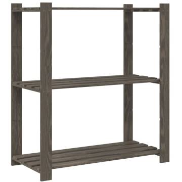 3-Tier Grey Storage Rack | Solid Pine 80x38x90 cm - HipoMarket