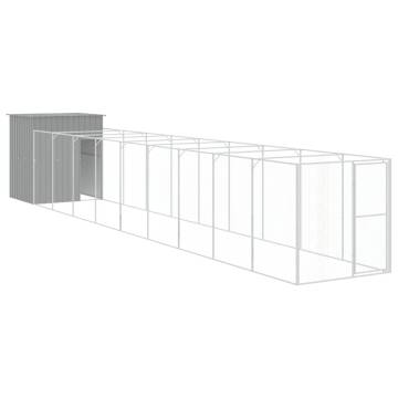 Dog House with Run - Light Grey Galvanised Steel 165x1067 cm