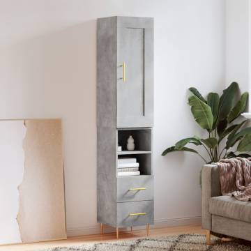 Stylish Highboard Concrete Grey - 34.5x34x180 cm Engineered Wood