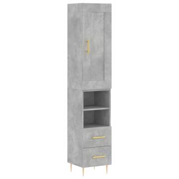 Stylish Highboard Concrete Grey - 34.5x34x180 cm Engineered Wood