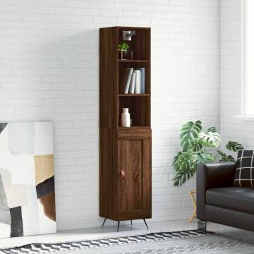 Stylish Highboard in Brown Oak - 34.5x34x180 cm Engineered Wood