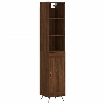 Stylish Highboard in Brown Oak - 34.5x34x180 cm Engineered Wood