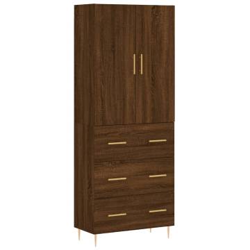 Stylish Highboard Brown Oak | 69.5x34x180 cm Engineered Wood