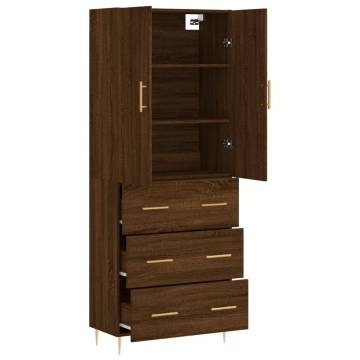 Stylish Highboard Brown Oak | 69.5x34x180 cm Engineered Wood