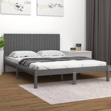 Buy Grey Solid Pine Wood Bed Frame 200x200 cm - Modern Design