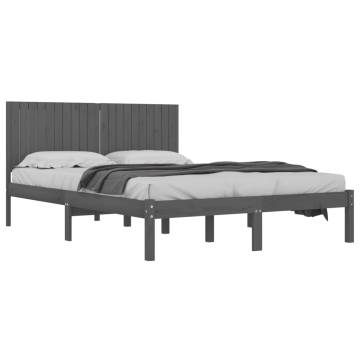 Buy Grey Solid Pine Wood Bed Frame 200x200 cm - Modern Design