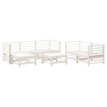 7 Piece Garden Lounge Set - White Solid Pine - Hipomarket