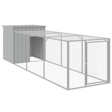 Chicken Cage with Run - Light Grey Galvanised Steel 110x405 cm