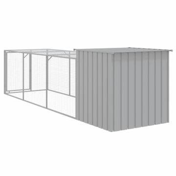 Chicken Cage with Run - Light Grey Galvanised Steel 110x405 cm