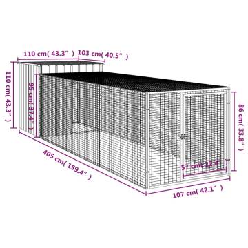 Chicken Cage with Run - Light Grey Galvanised Steel 110x405 cm