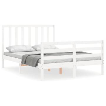 Elegant White Bed Frame with Headboard - 140x200 cm Solid Wood