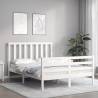 Elegant White Bed Frame with Headboard - 140x200 cm Solid Wood