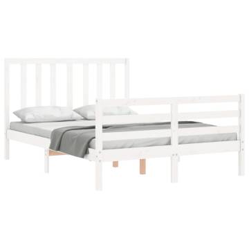 Elegant White Bed Frame with Headboard - 140x200 cm Solid Wood