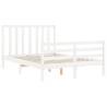 Elegant White Bed Frame with Headboard - 140x200 cm Solid Wood