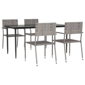 5 Piece Garden Dining Set - Grey Poly Rattan | Hipo Market