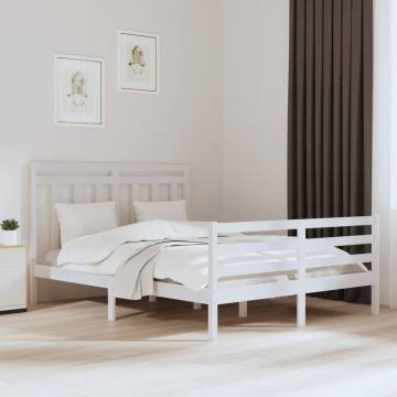 White Solid Wood Bed Frame 150x200 cm King Size - Hipomarket