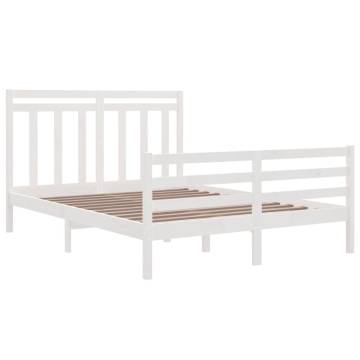 White Solid Wood Bed Frame 150x200 cm King Size - Hipomarket