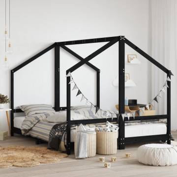 Kids Bed Frame Black - Solid Wood Pine | Hipomarket