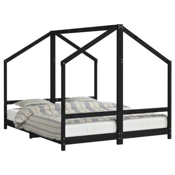 Kids Bed Frame Black - Solid Wood Pine | Hipomarket