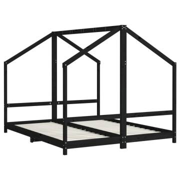 Kids Bed Frame Black - Solid Wood Pine | Hipomarket