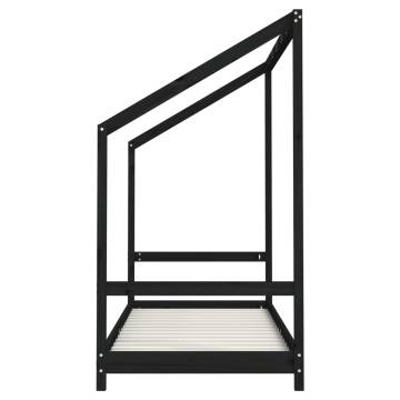 Kids Bed Frame Black - Solid Wood Pine | Hipomarket