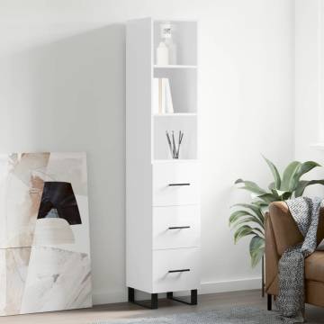 Stylish Highboard High Gloss White - 34.5x34x180 cm