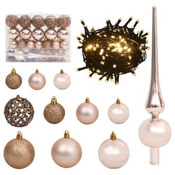 61 Piece Christmas Ball Set with 150 LEDs - Rose Gold