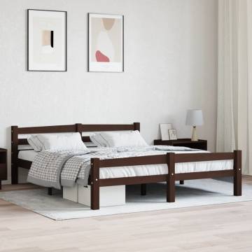 Durable Dark Brown Pinewood Bed Frame 160x200 cm - Modern Design