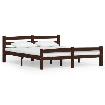 Durable Dark Brown Pinewood Bed Frame 160x200 cm - Modern Design