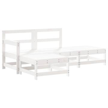 4 Piece Garden Lounge Set - White Solid Pine Wood