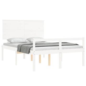 White Bed Frame with Headboard 140x200 cm - Solid Wood