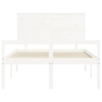 White Bed Frame with Headboard 140x200 cm - Solid Wood