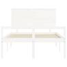 White Bed Frame with Headboard 140x200 cm - Solid Wood