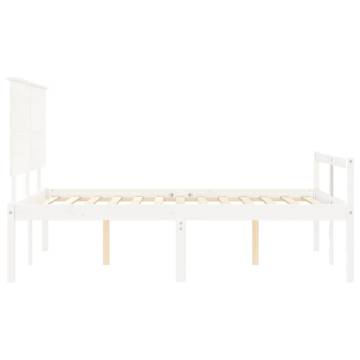 White Bed Frame with Headboard 140x200 cm - Solid Wood