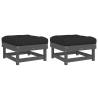 Garden Footstools with Cushions (2pcs) - Grey Solid Pine