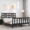 Stylish Black Bed Frame with Headboard - 140x200 cm - Solid Wood