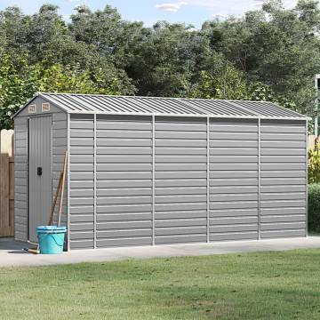 Light Grey Garden Shed - 191x385x198 cm Galvanised Steel