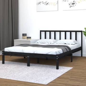 Black Solid Wood Pine Bed Frame 140x200 cm - Stylish & Sturdy