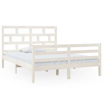 White Solid Wood King Size Bed Frame 150x200 cm | HipoMarket